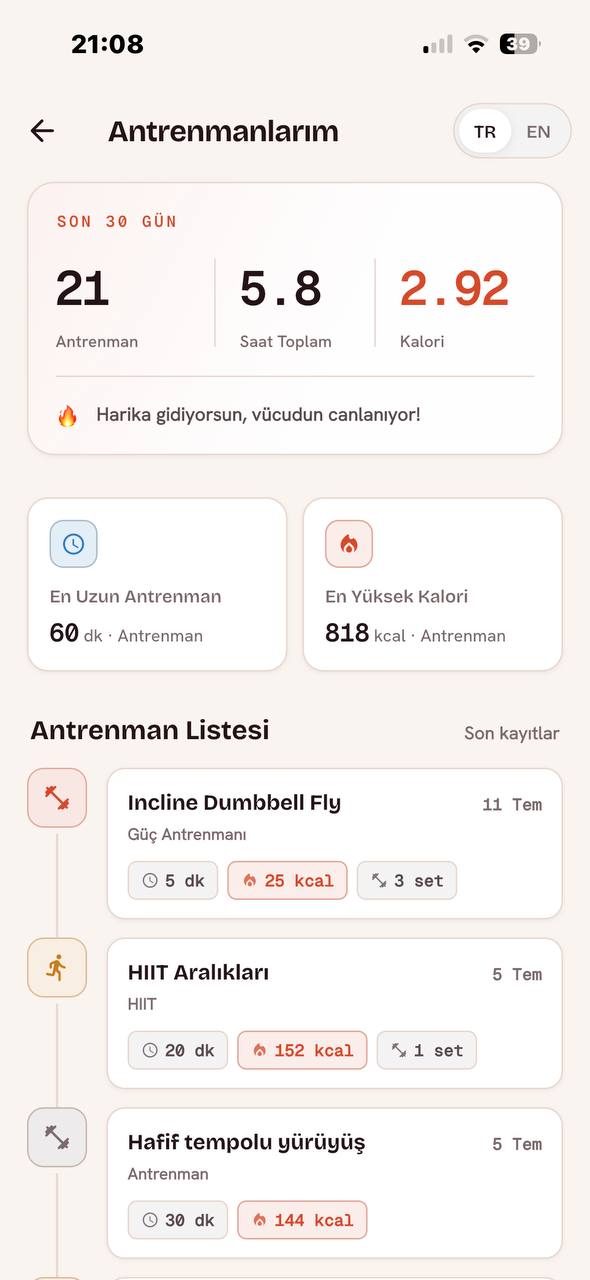 Workout screen